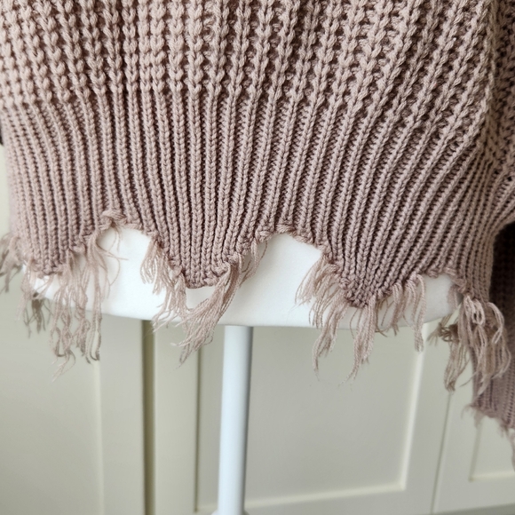 Pink Lily Distressed Frayed Sweater Taupe Long Sleeves Cute Soft Cozy Medium - Picture 8 of 16